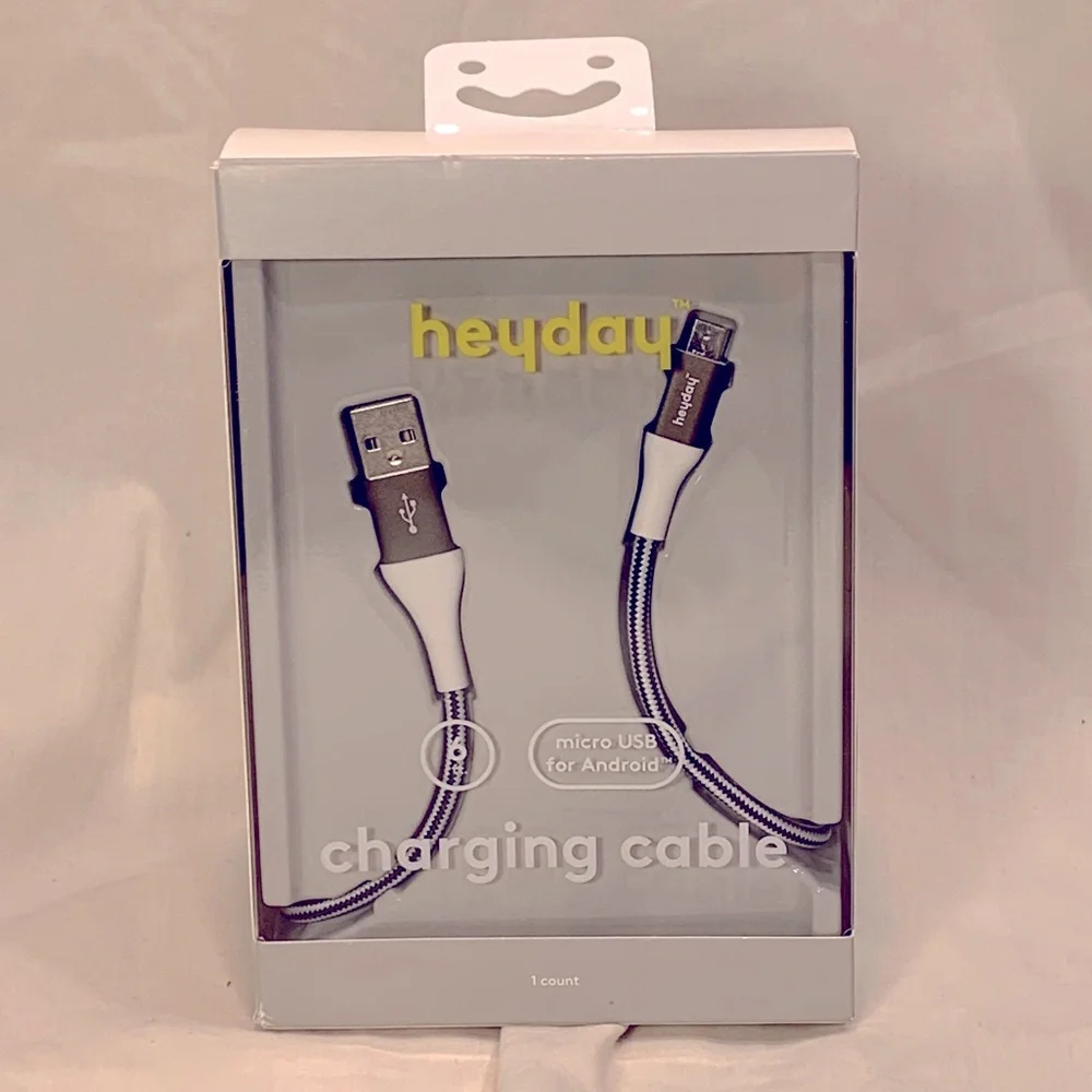 heyday 6' MicroUSB to USB-A Cable 6ft Black/White/Gunmetal, NIB